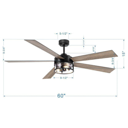 Breezary Hubery 60 in. Indoor Matte Black Standard Ceiling Fan w/ Remote Control