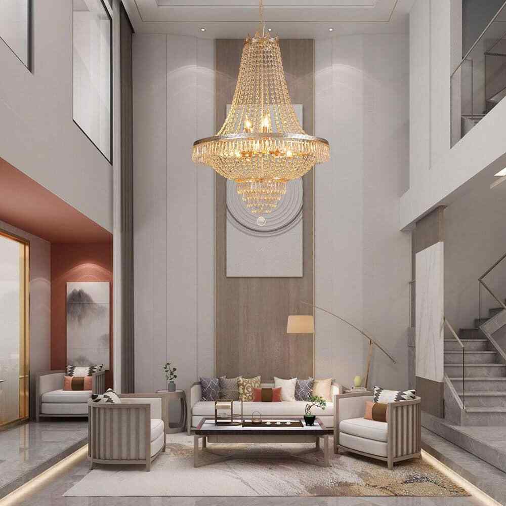 OUKANING 24 in. Gold 9-Light Raindrop Classic Empire Style Chain Chandelier
