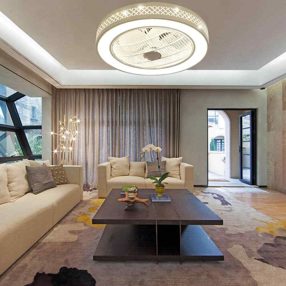 OUKANING  Integrated LED Indoor White Smart Enclosed Ceiling Fan w/ Remote