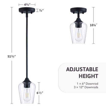 Merra 1-Light Matte Black Pendant Light Glass Goblet Shade HCF-2805-22-BNHD-1