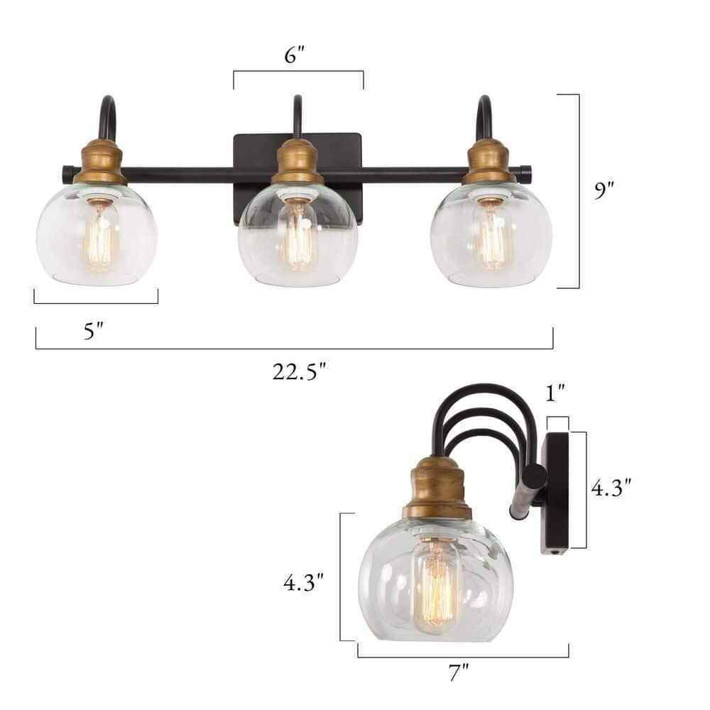 LNC 22 in. 3-Light Modern Aged Brass and Black Bathroom Vanity Light