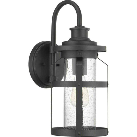 Progress Lighting Haslett Textured Black Clear Seeded Glass Wall Lantern Light