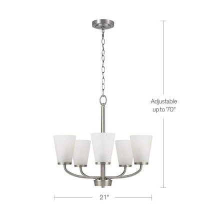 Hampton Bay Helena 21" 5-Light Brushed Nickel Chandelier w/ Frosted Glass Shades