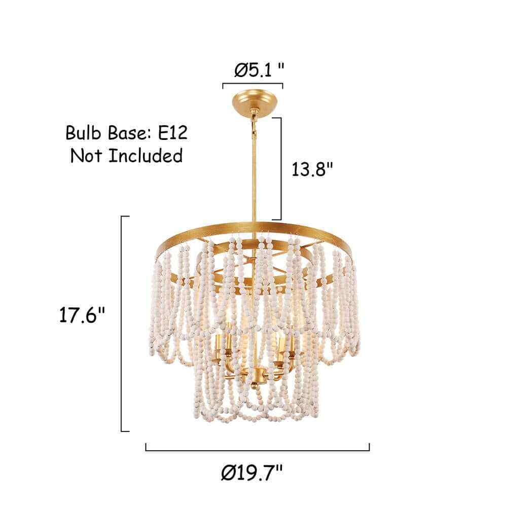 Oaks Aura Champlain Farmhouse 4-Light Golden Finish Bohemia Wood Chandelier