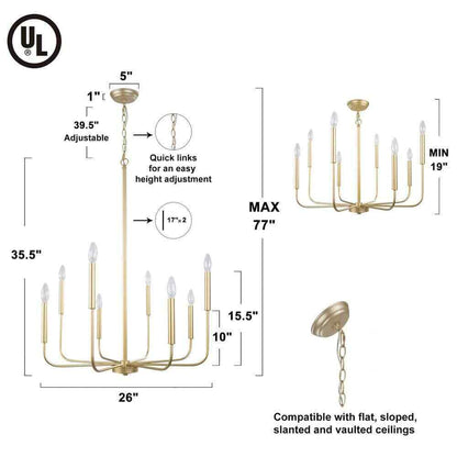 LNC Modern Gold Island Chandelier Transitional 8-Light Pale Brass Pendant Light