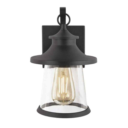 Hampton Bay Chartwell 1-Light Black Hardwired Outdoor Wall Lantern Sconce