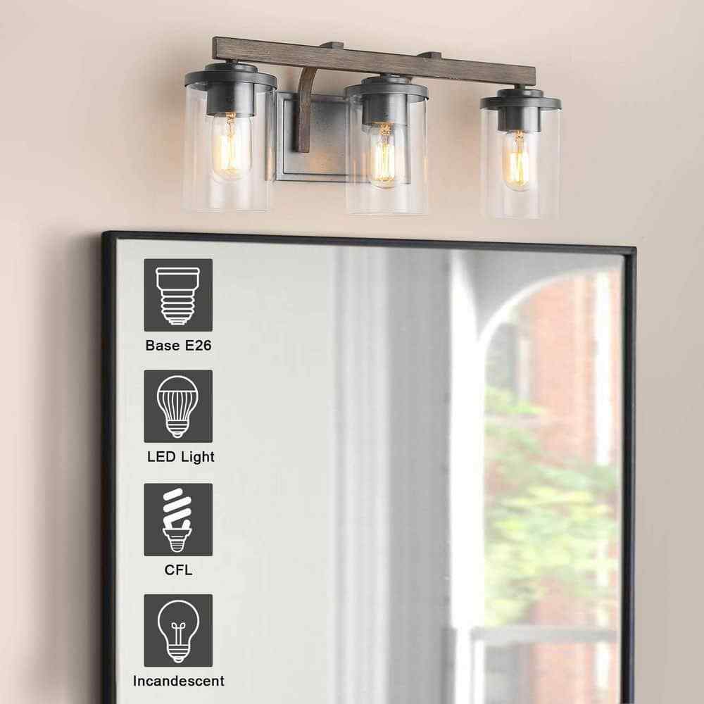 LNC Weyland Farmhouse 20 in. 3-Light Rust Black Bathroom Bar Vanity Light
