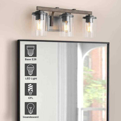 LNC Weyland Farmhouse 20 in. 3-Light Rust Black Bathroom Bar Vanity Light