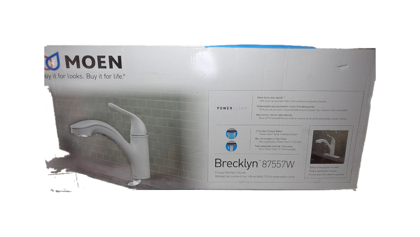 MOEN Brecklyn Single-Handle Pull-Out Sprayer Kitchen Faucet w/ Power Clean White