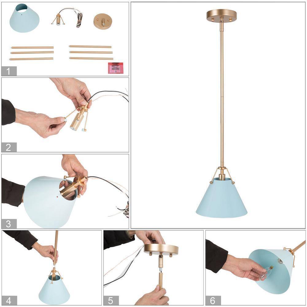LNC Modern Grey Blue Island Pendant Light w/ Linear Gold Downrod
