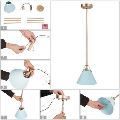LNC Modern Grey Blue Island Pendant Light w/ Linear Gold Downrod