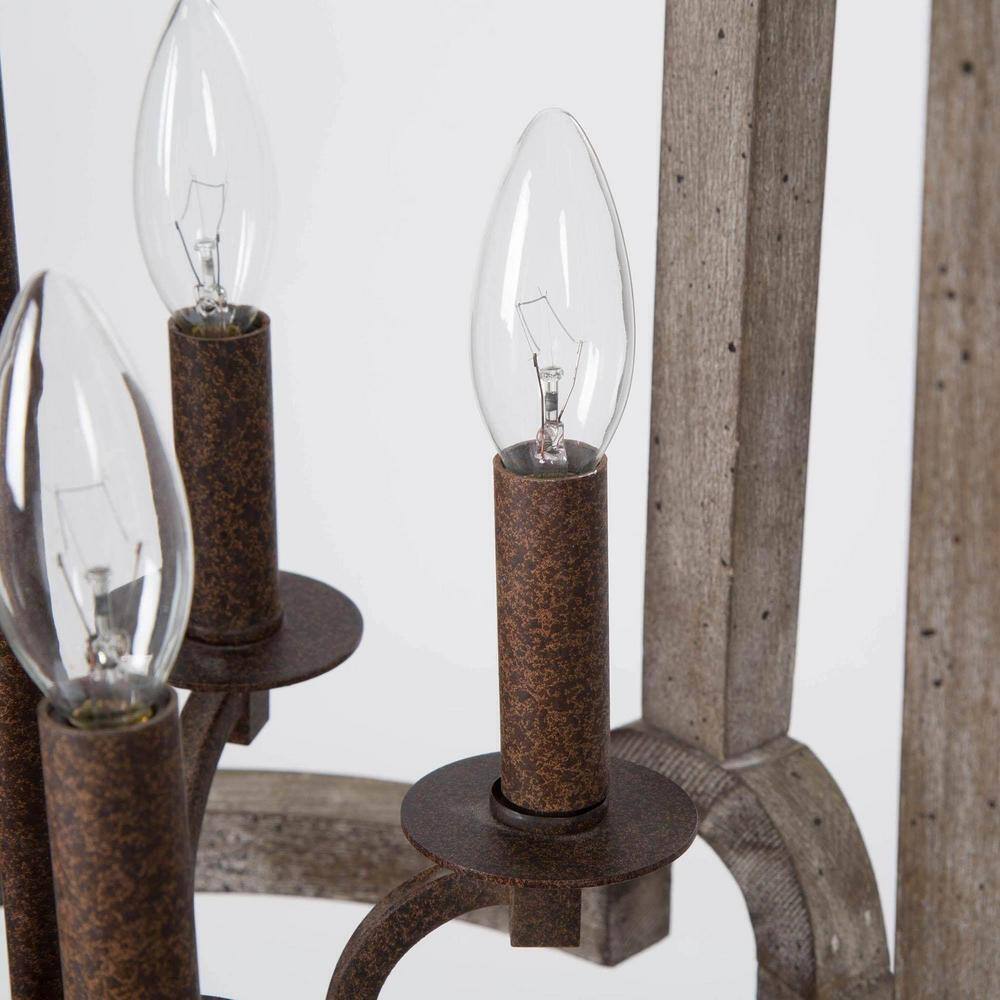 LNC Rustic Farmhouse 5-Light Bronze Weathered Real Wood Drum Chandelier