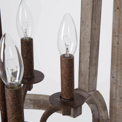 LNC Rustic Farmhouse 5-Light Bronze Weathered Real Wood Drum Chandelier