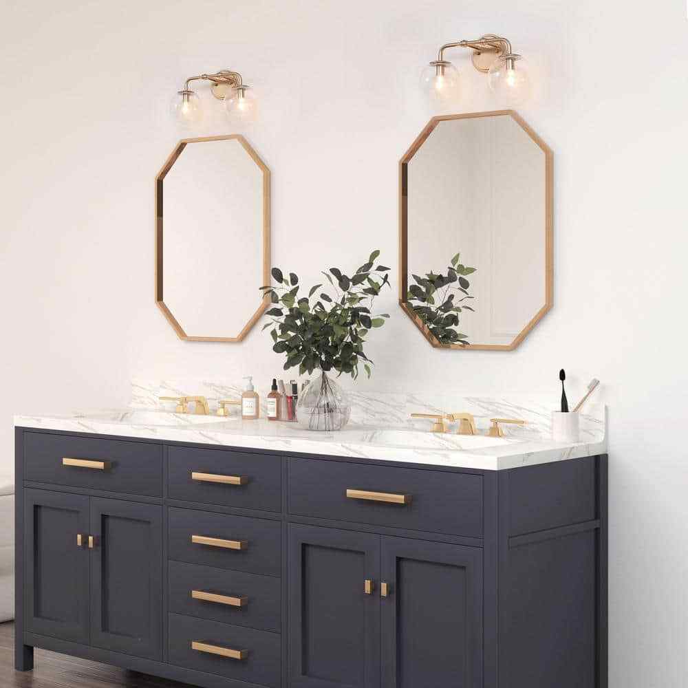 Uolfin Modern Globe Bathroom Vanity Light 2-Light Brass Gold Round Light