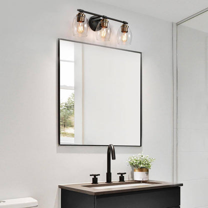 Uolfin Black Vanity Light 24.4 in. 3-Light Brass Gold Bell Vanity w/Seeded Glass