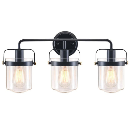 Merra 22 in. 3-Light Matte Black Vanity Light with Clear Glass Shade