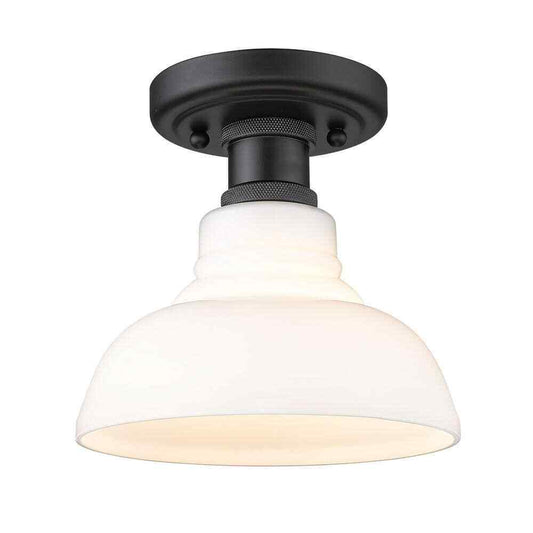 Golden Lighting Carver 1-Light Matte Black Vintage Milk Glass Flush Mount