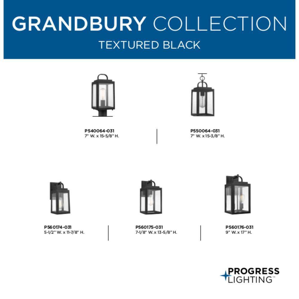 Progress Lighting Grandbury 2-Light Textured Black Clear Glass Wall Light