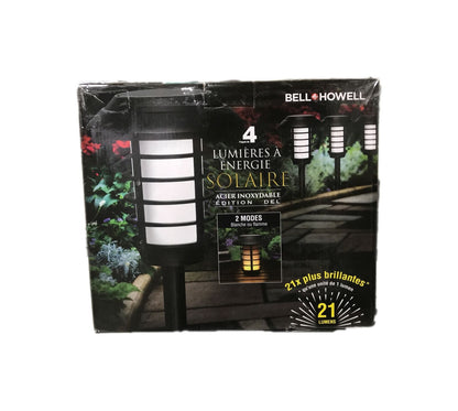 Solar Powered Black Metal 2 Modes 21 Lumens LED Landscape Pathway Lights 4-Pack