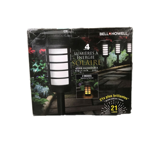 Solar Powered Black Metal 2 Modes 21 Lumens LED Landscape Pathway Lights 4-Pack
