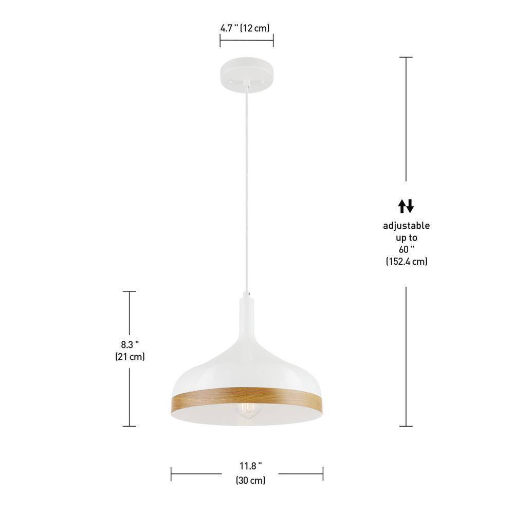 Globe Electric Nora Pendant Light White Faux Wood Accent w/ white cloth cord