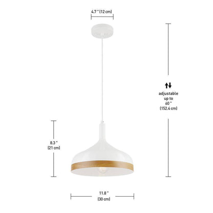 Globe Electric Nora Pendant Light White Faux Wood Accent w/ white cloth cord