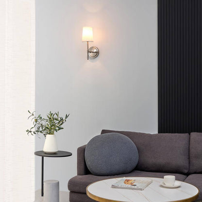 Globe Electric Clarissa 1-Light Brushed Nickel Wall Sconce w/ White Fabric Shade