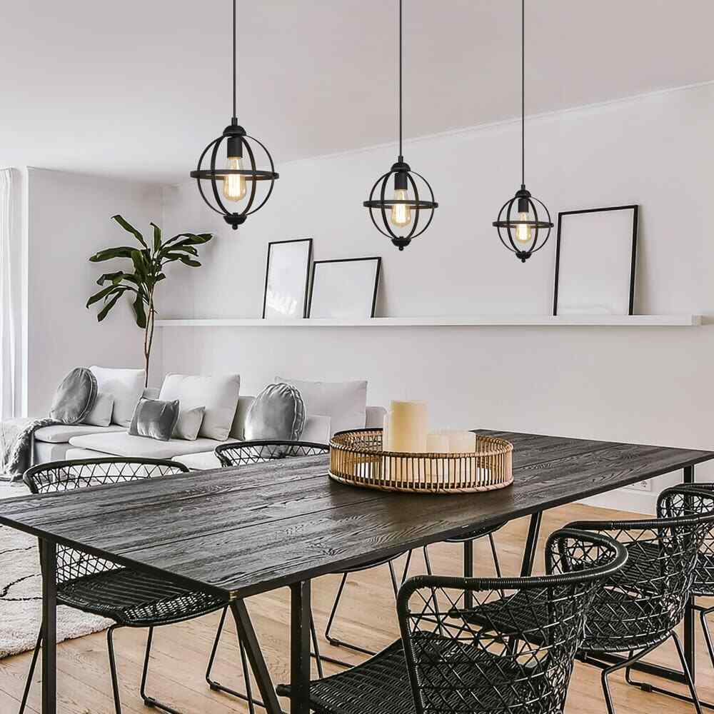 LNC Black Pendant Light Modern Globe Cage Geometric Kitchen Island Chandelier
