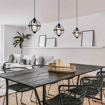 LNC Black Pendant Light Modern Globe Cage Geometric Kitchen Island Chandelier