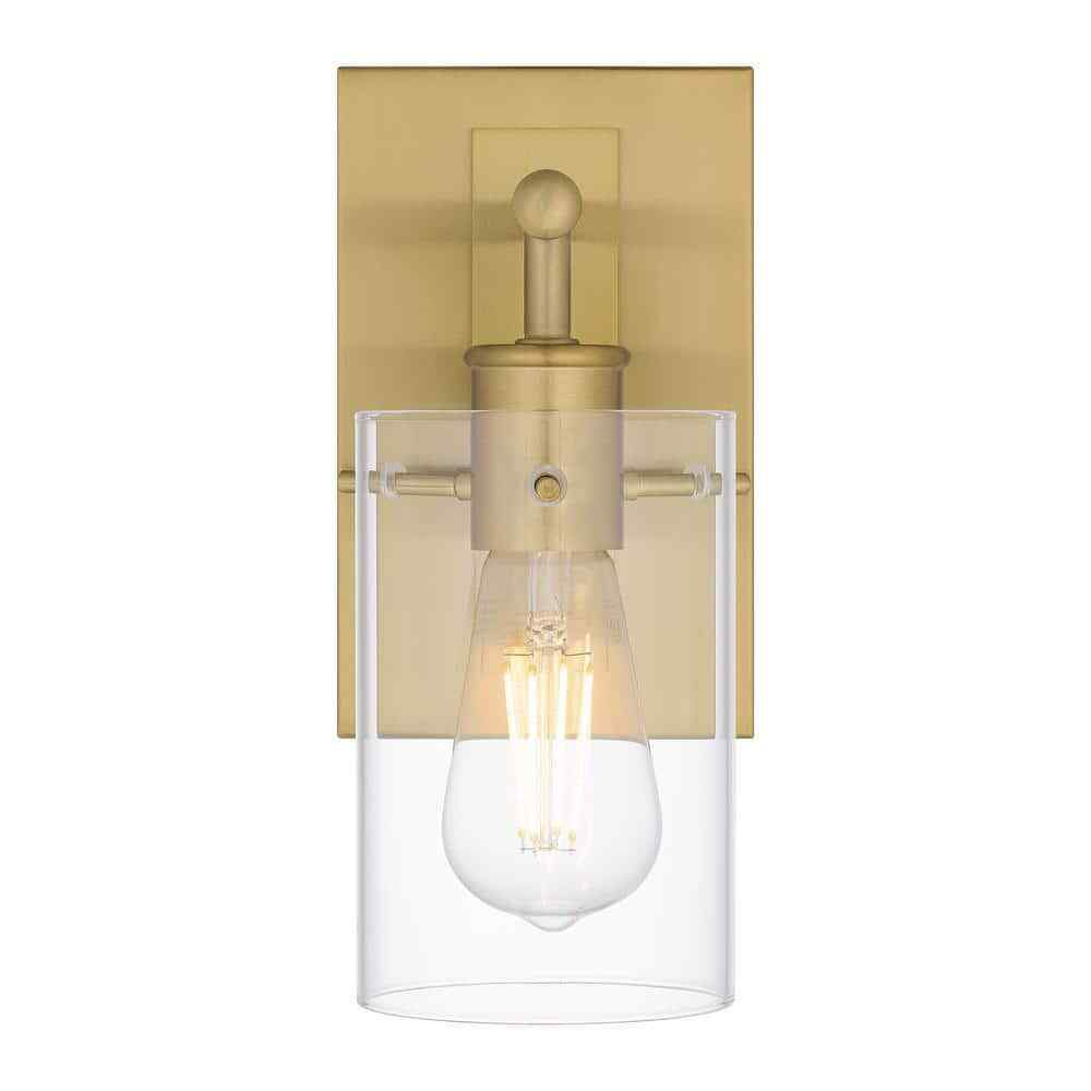 Hampton Bay Regan 4.5 in. 1-Light Brushed Gold Vanity Light w/ Clear Glass Shade