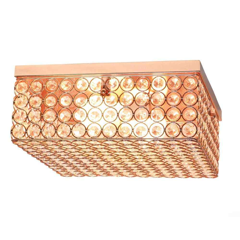 Elegant Designs 12 in. 2-Light Rose Gold Square Ceiling Flush Mount