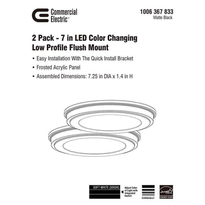 Commercial Electric 7 in. Matte Black 3-CCT LED Round Flush Ceiling Light 2-Pack