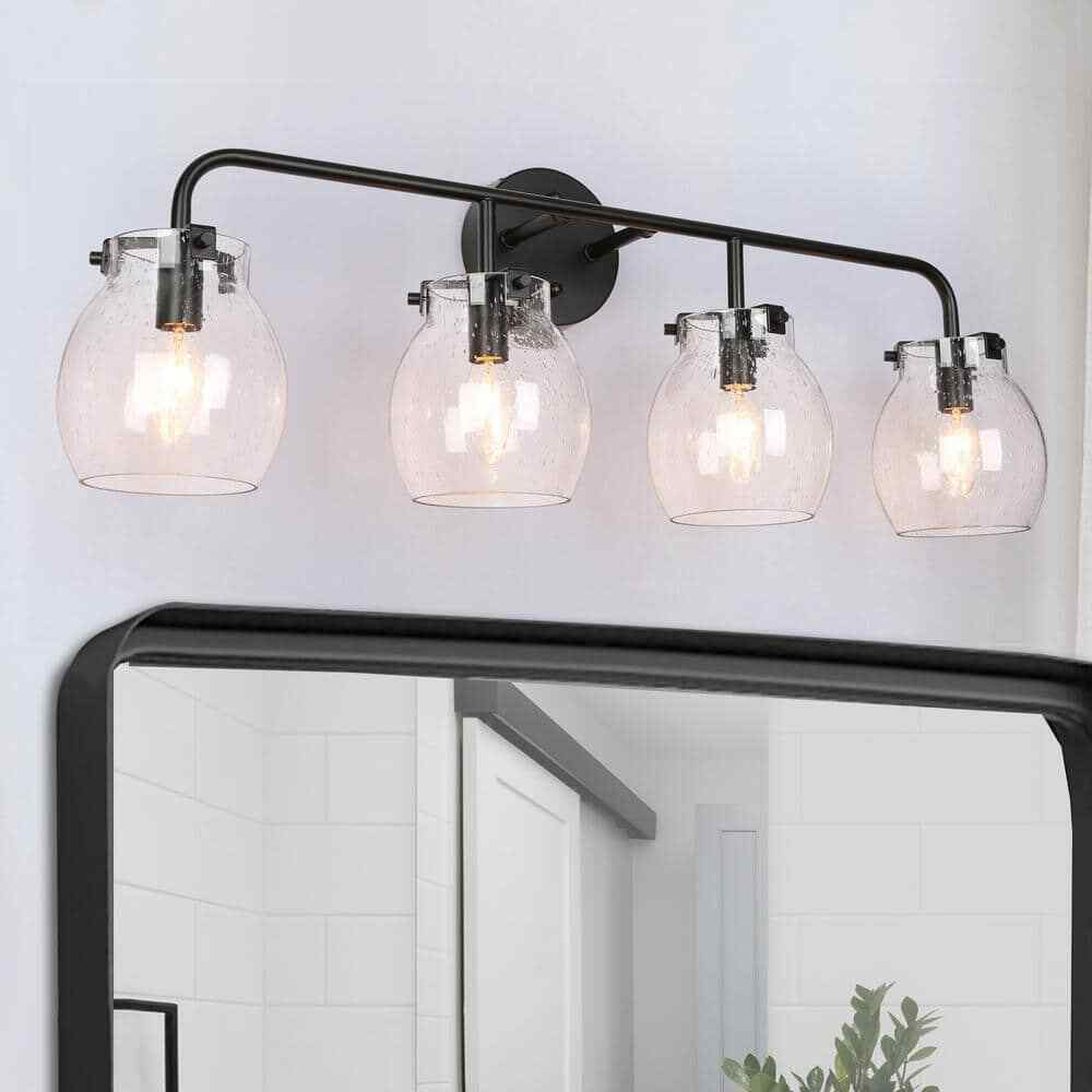 LNC Painted Black 4-Light Modern Black Bathroom Wall Sconce Classic Wall Light