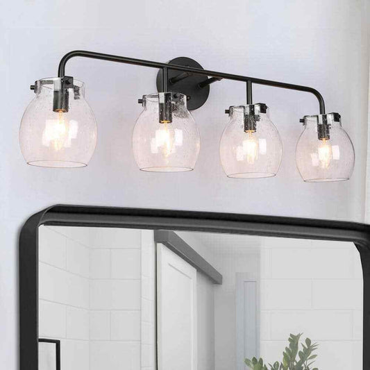 LNC Painted Black 4-Light Modern Black Bathroom Wall Sconce Classic Wall Light