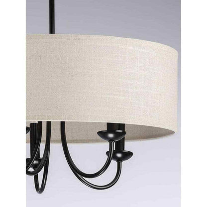 Progress Lighting Drum Shade Collection Farmhouse 21-5/8 in. 5-Light Matte Black