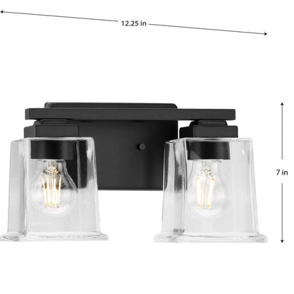 Progress Lighting Gilmour 12.25 in. 2-Light Matte Black Craftsman Vanity Light