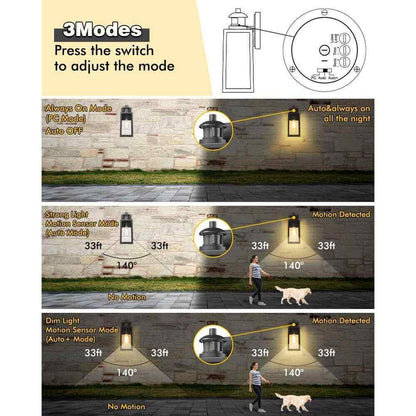 JAZAVA 1-Light Black Dusk to Dawn Motion Sensing Outdoor  Lantern Light Sconce