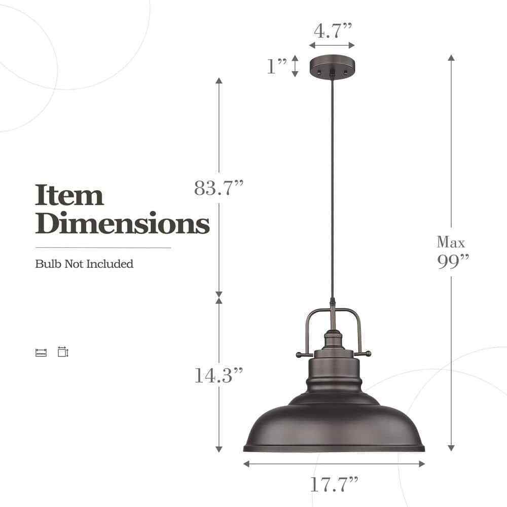 JAZAVA Oil Rubbed Bronze Large Pendant Light w/ Metal Shade