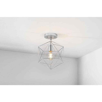 Hampton Bay Winfield 9.5 in. 1-Light Chrome Semi-Flush Mount with Geometric Cage