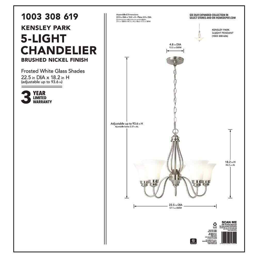 Hampton Bay Kensley Park 5-Light Brushed Nickel Hanging Candlestick Chandelier