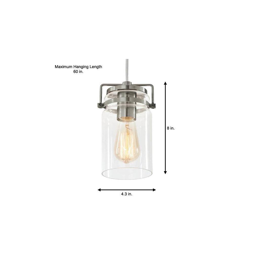 Home Decorators Collection 1-Light Mason Jar Brushed Steel Pendant 60438