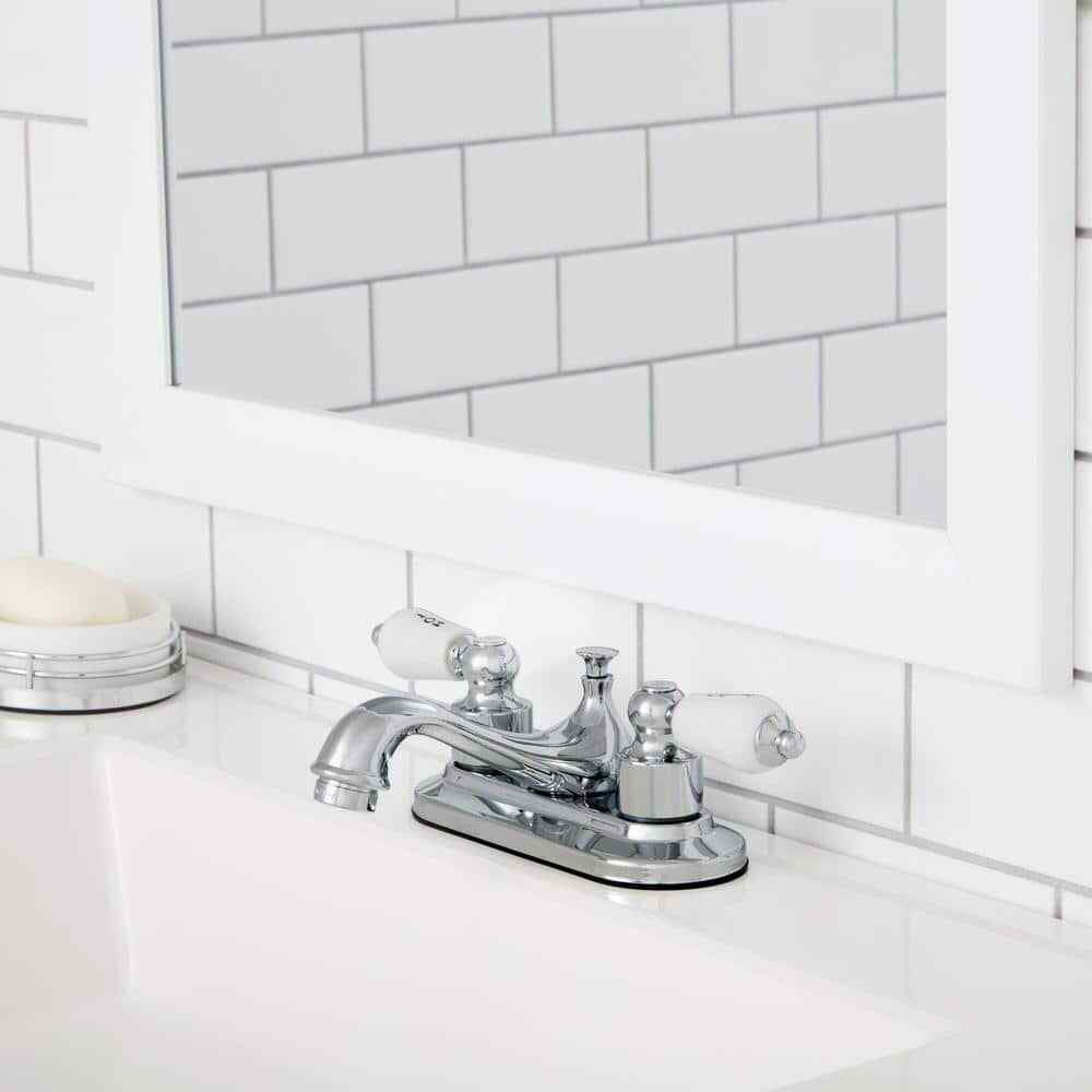 Glacier Bay Teapot 4 in. Centerset Double-Handle Low-Arc Bathroom Faucet Chrome