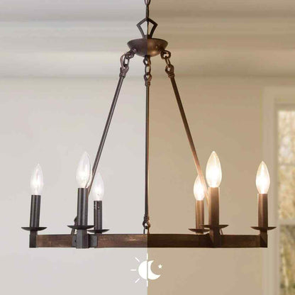 LNC Wagon Wheel Chandelier 6-Light Distressed Wood Island Light Rustic Bronze