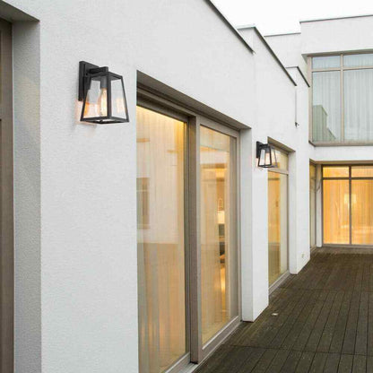 LNC Modern Matte Black Lantern Outdoor Wall Light w/ Seeded Glass Shade