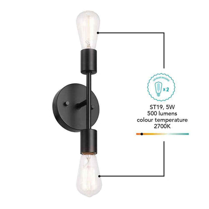 Hampton Bay Stockport 2-Light Matte Black Wall Sconce Bulb Included 65874