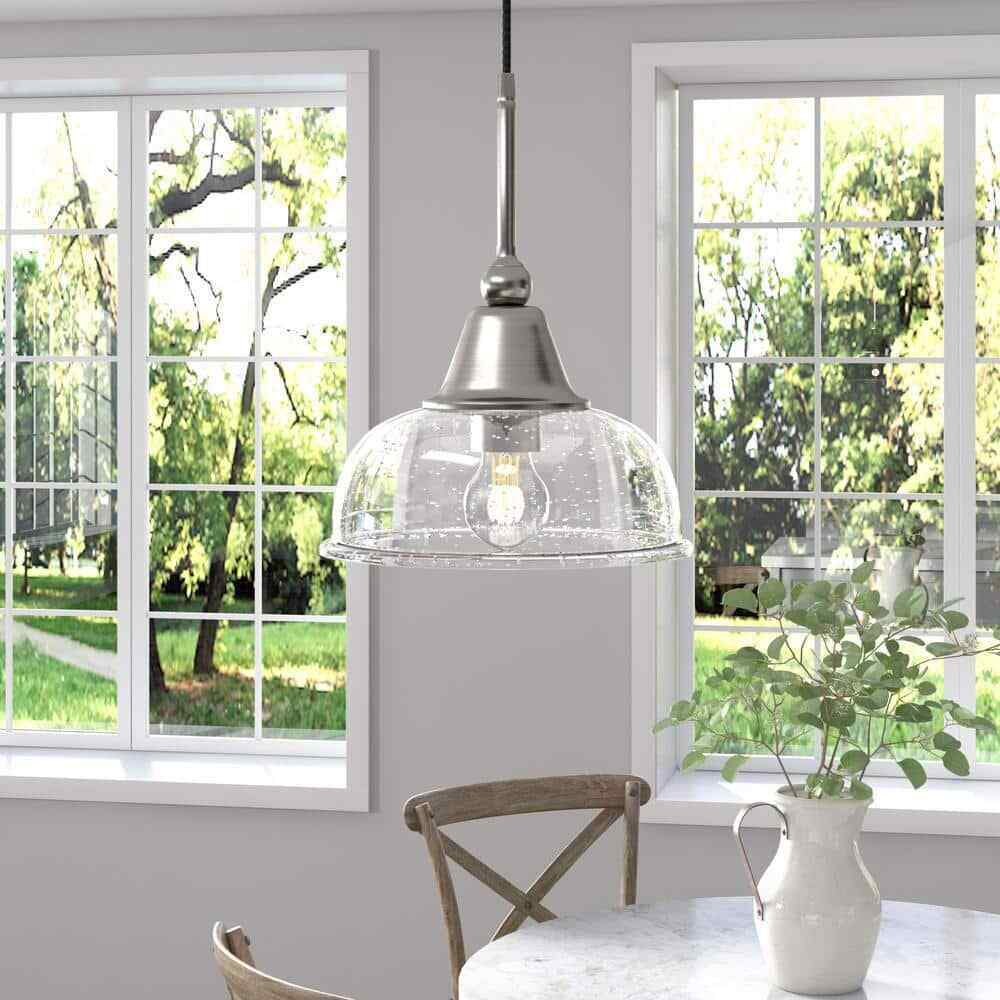 Meyer&Cross Magnolia 1-Light Brushed Nickel Single Pendant w/ Seeded Glass Shade