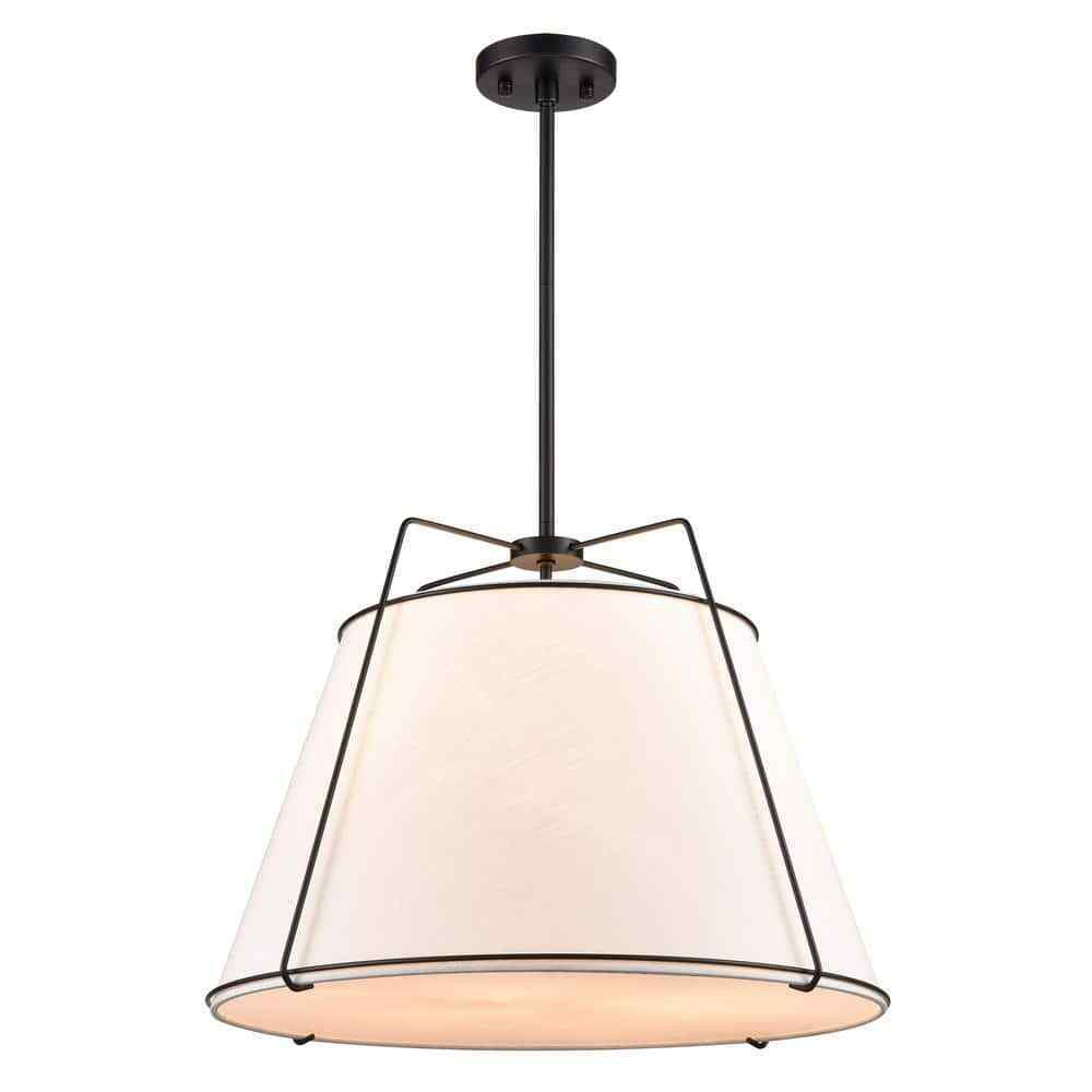 Light Society Lise 22 in. 3-Light Black Chandelier with Fabric Shade LS-C555-BLK