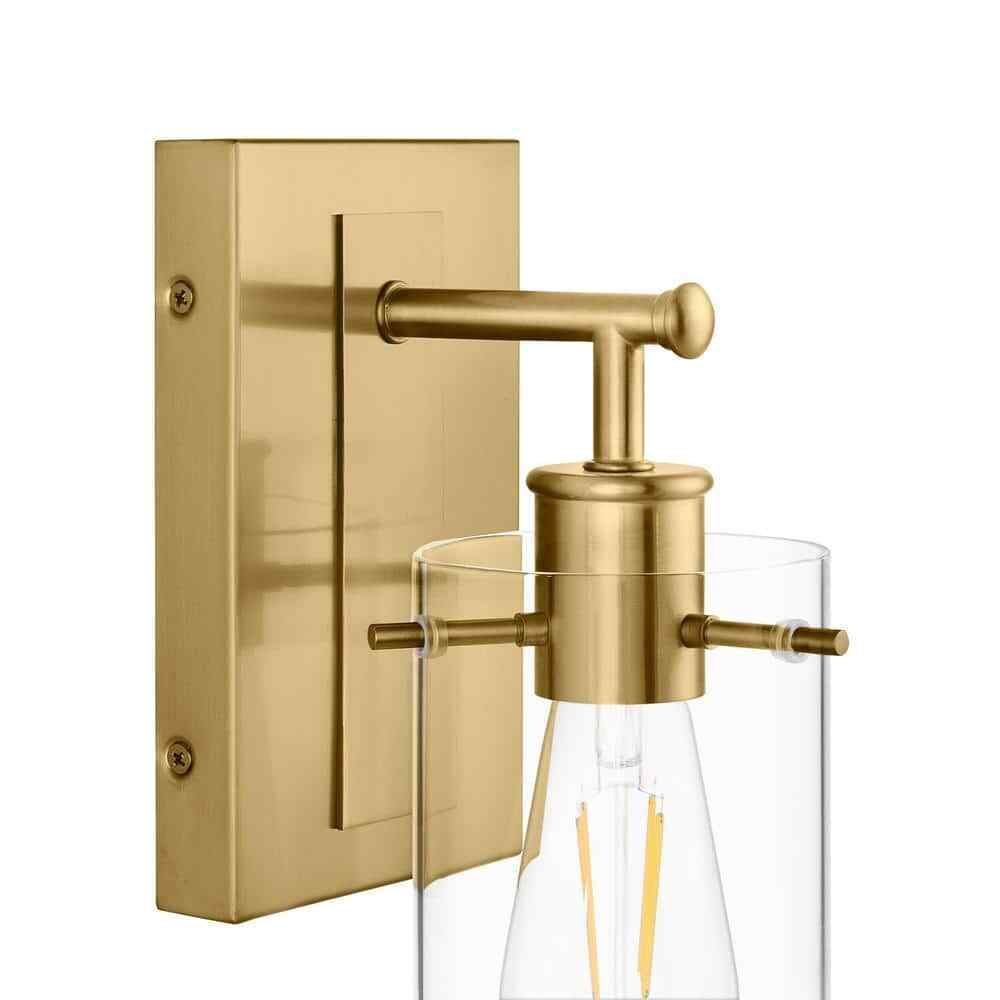 Hampton Bay Regan 4.5 in. 1-Light Brushed Gold Vanity Light w/ Clear Glass Shade
