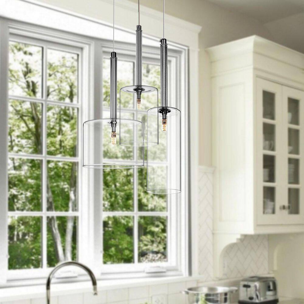 LamQee 1-Light Clear Cylinder Pendant Light with Glass Shade 06FTL0239CBK