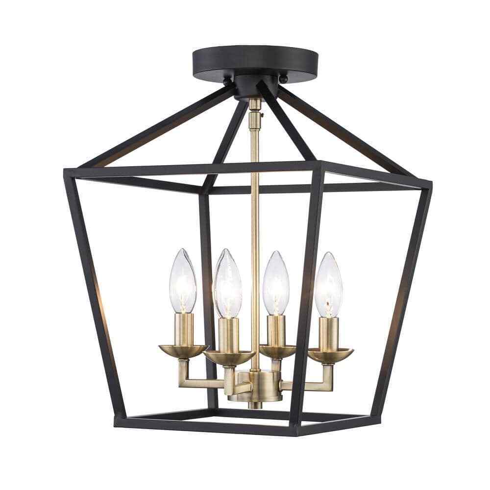 Home Decorators Weyburn 16.5 in. 4-Light Black and Gold Semi-Flush Mount